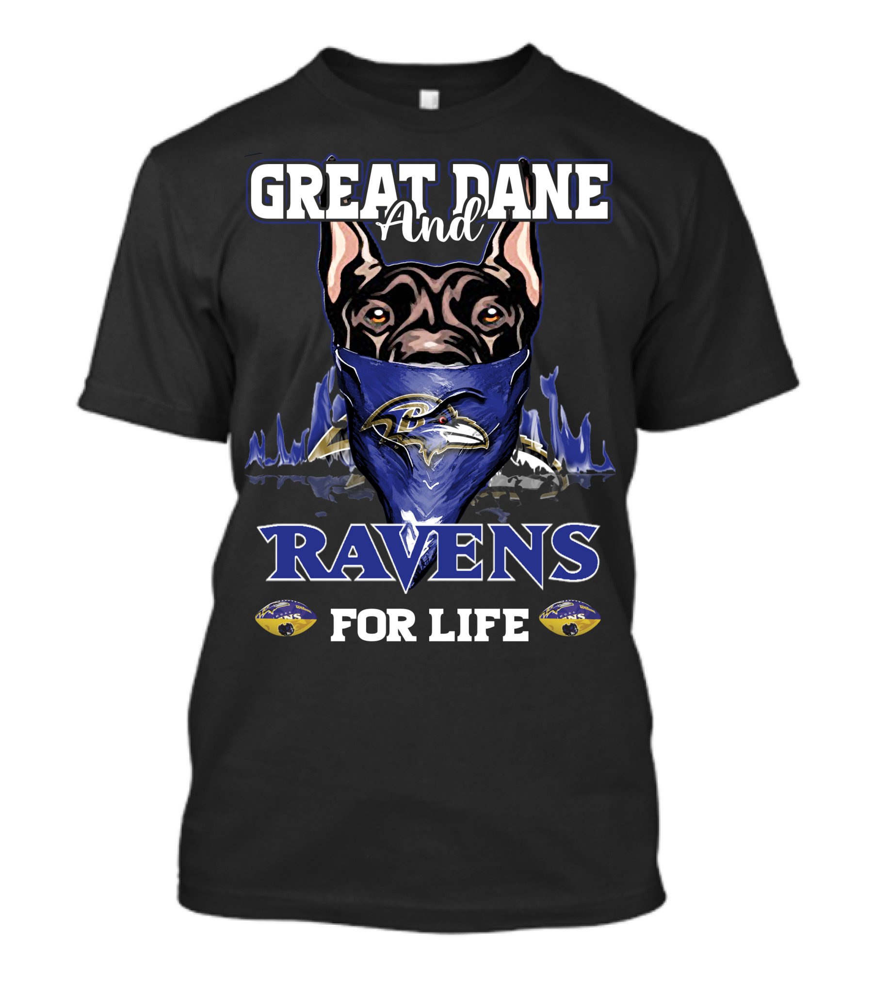 Great Dane And Ravens For Life T-Shirt