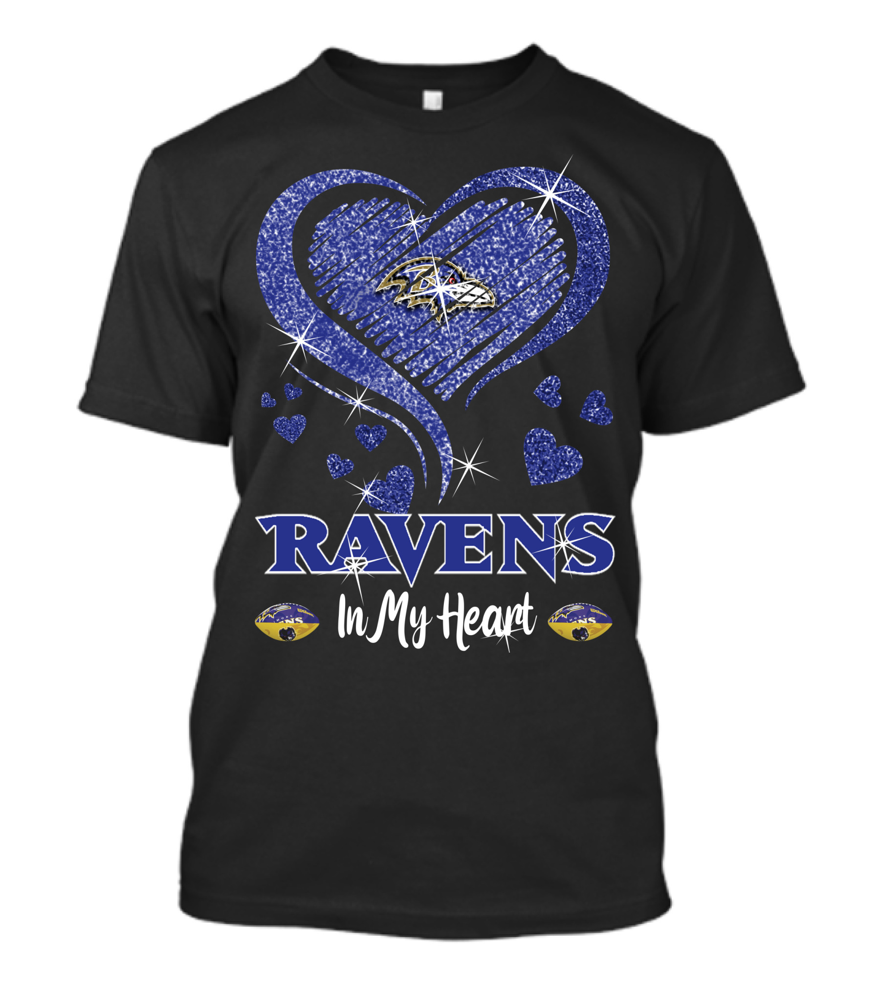 Ravens In My Heart Baltimore Ravens Heart Logo With Sparkling Effect T-Shirt