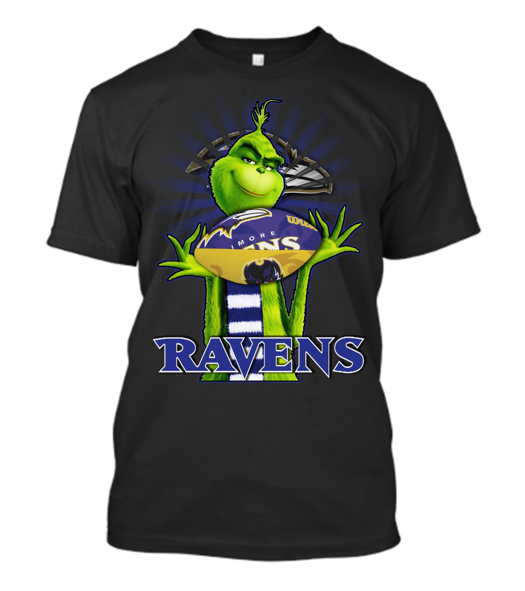 Grinch Holding Baltimore Ravens Football With Ravens Text T-Shirt