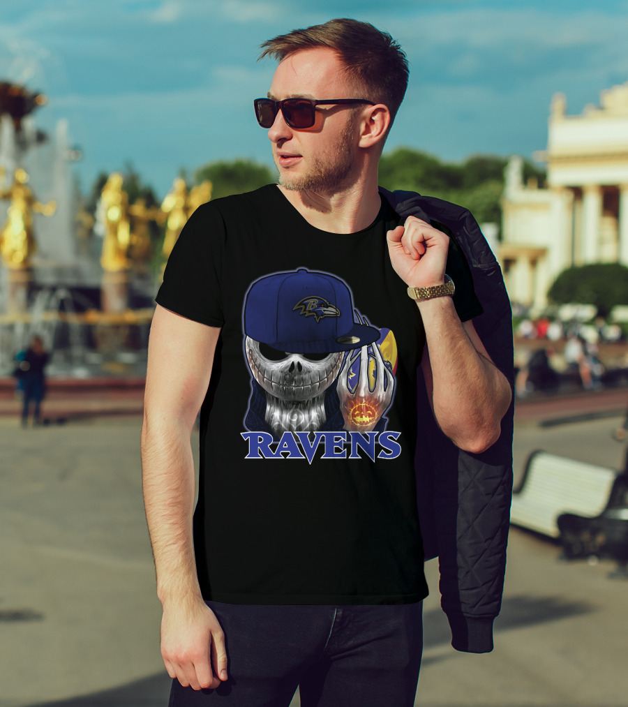 Jackskull Ravens Baltimore Halloween Football T-Shirt