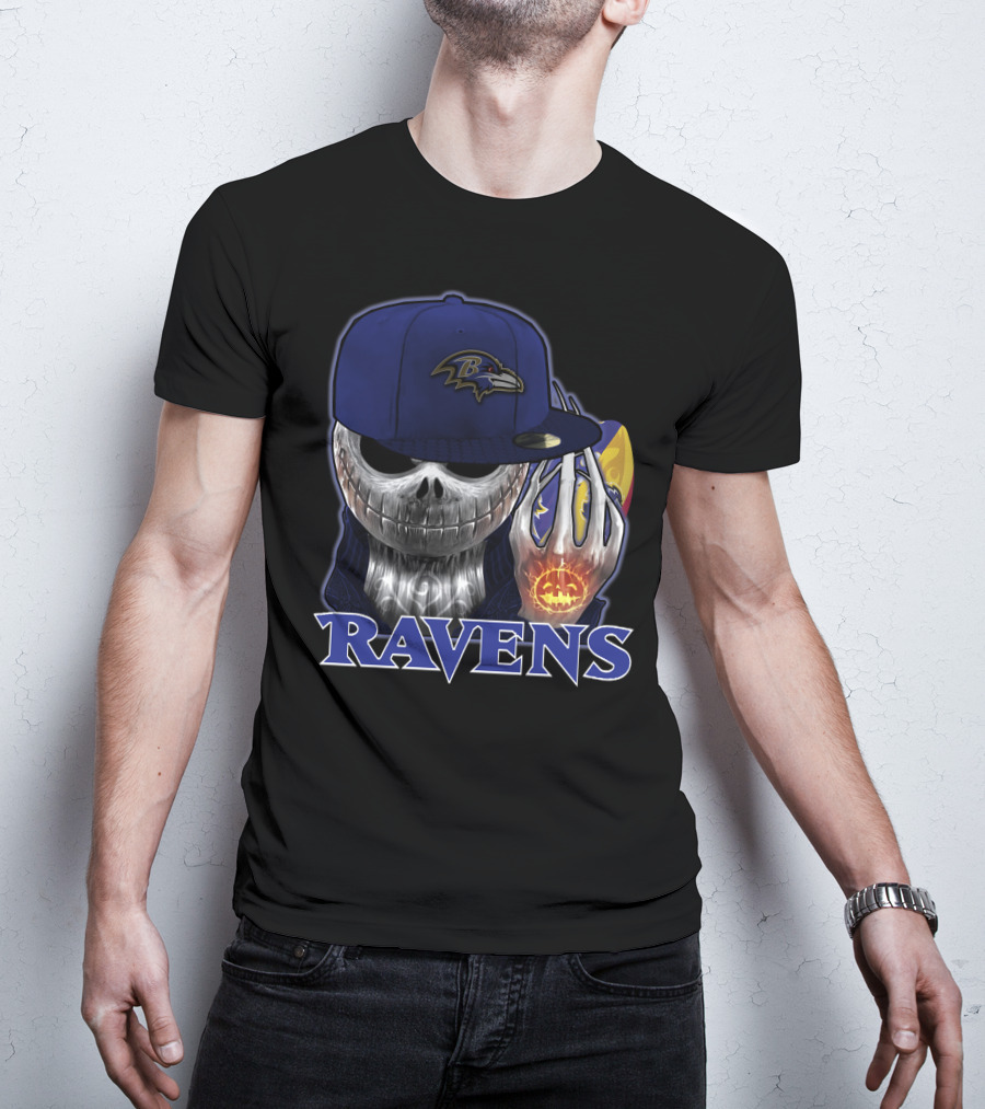 Jackskull Ravens Baltimore Halloween Football T-Shirt