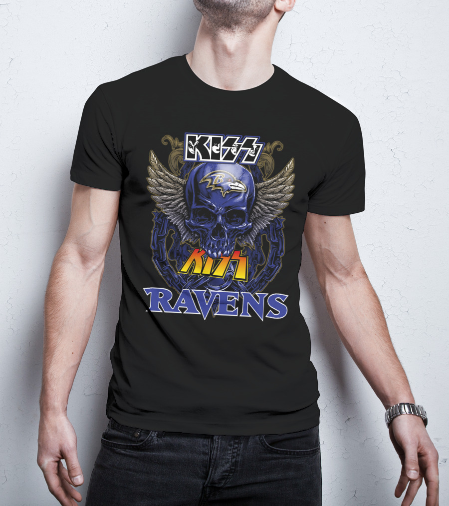 KISS Baltimore Ravens Skull With Wings And Chain T-Shirt
