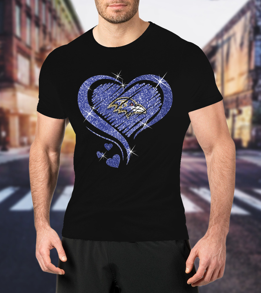 Heart Diamond Baltimore Ravens Sparkle T-Shirt