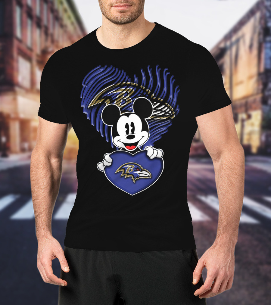 Mick Mouse Heart Baltimore Ravens Fan Spirit T-Shirt