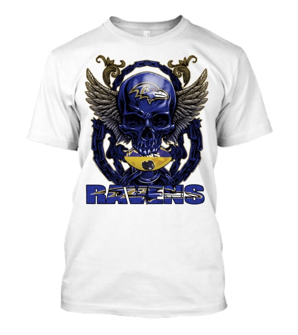 Baltimore Ravens Skullfb Winged Skull Chain T-Shirt