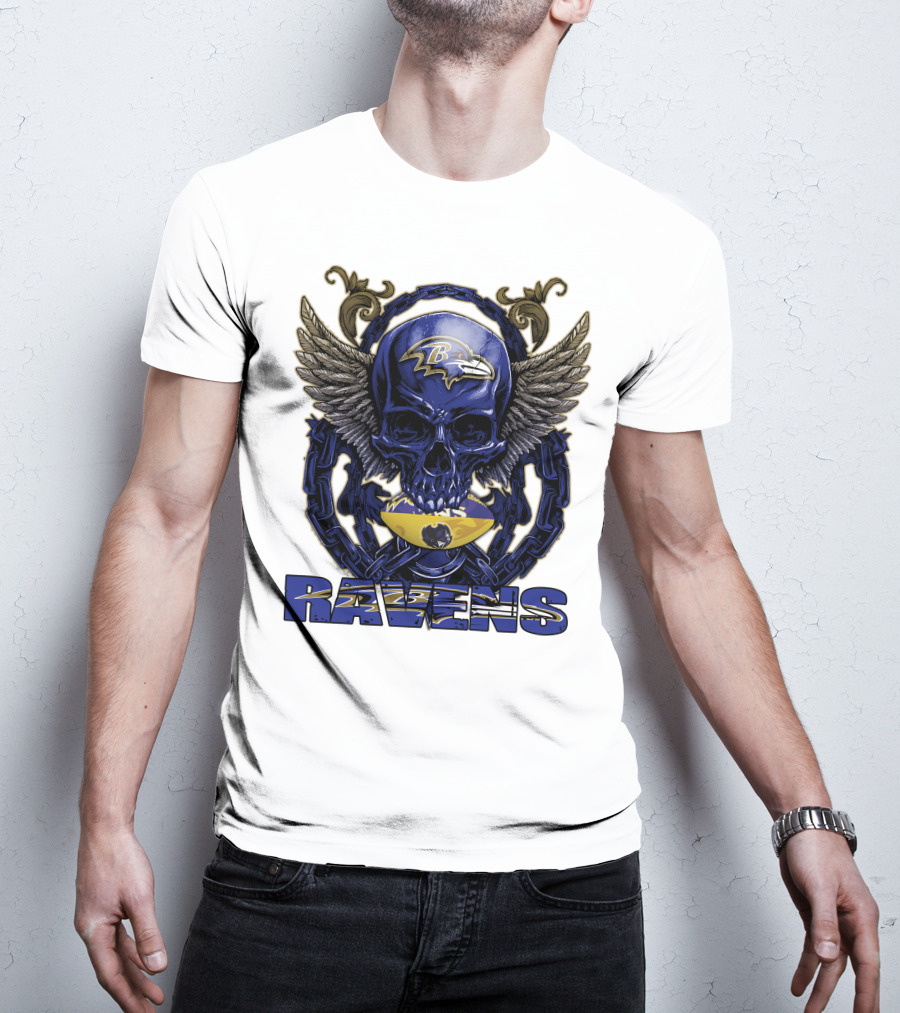Baltimore Ravens Skullfb Winged Skull Chain T-Shirt