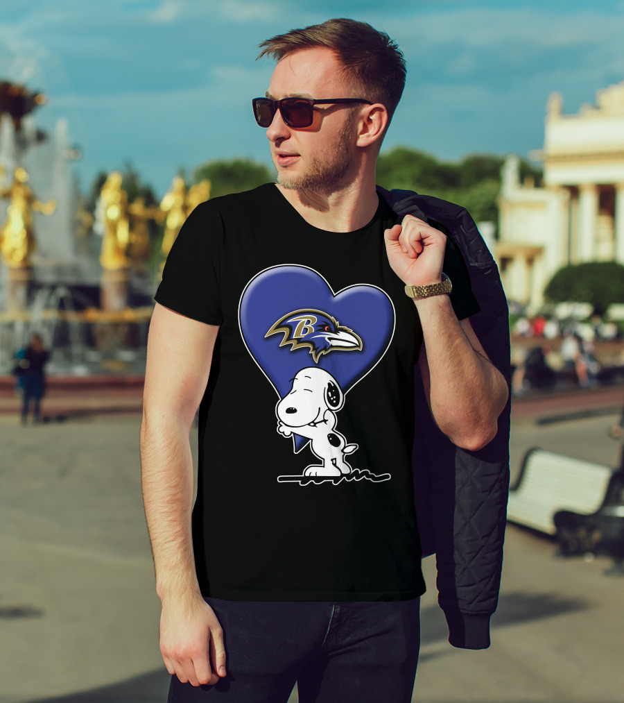 Snoopy Hugging Baltimore Ravens Heart T-Shirt