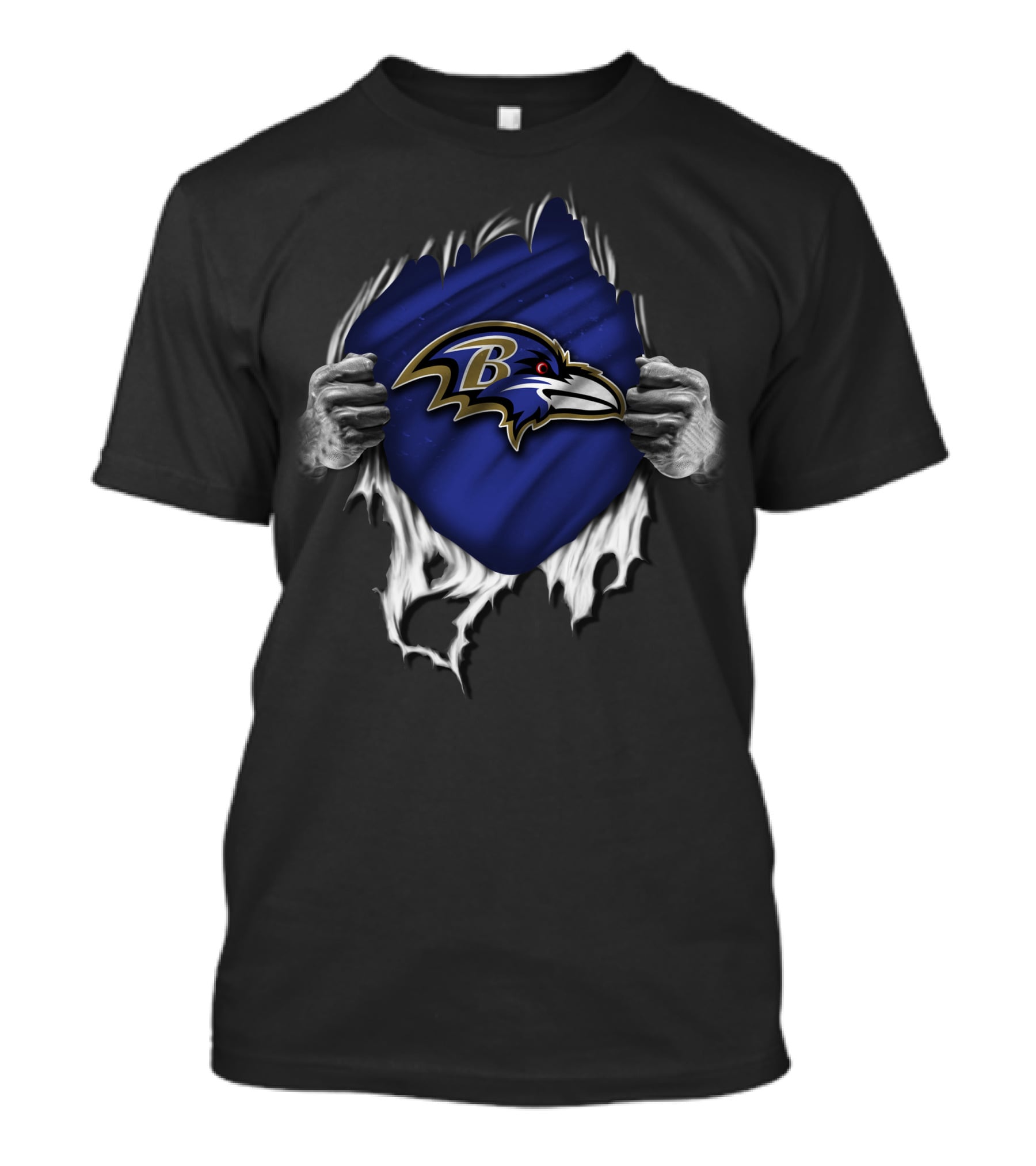 Torn Baltimore Ravens Logo Revealed By Ripped Hands T-Shirt