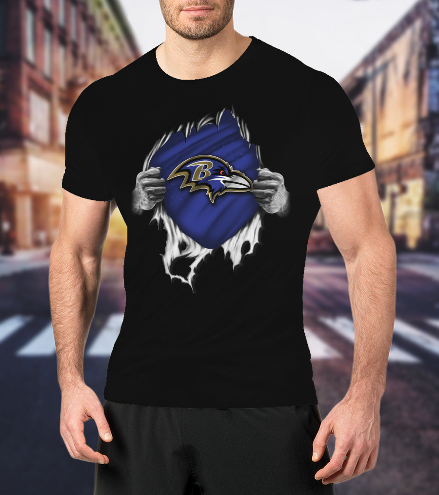 Torn Baltimore Ravens Logo Revealed By Ripped Hands T-Shirt