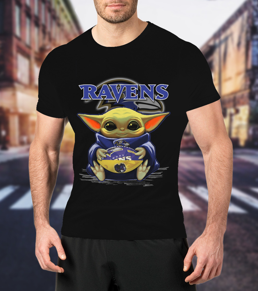 Ravens Yoda Baby Holding Baltimore Football T-Shirt