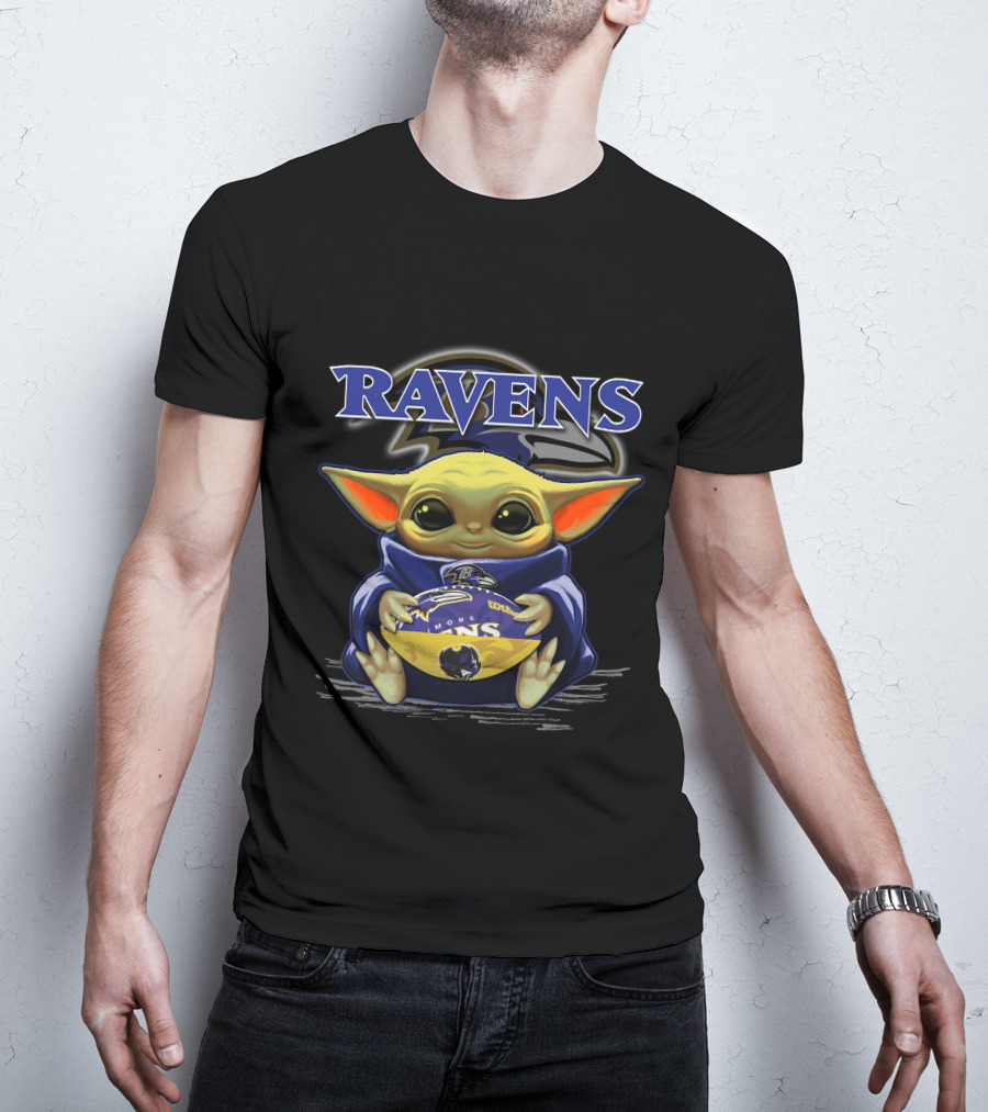 Ravens Yoda Baby Holding Baltimore Football T-Shirt