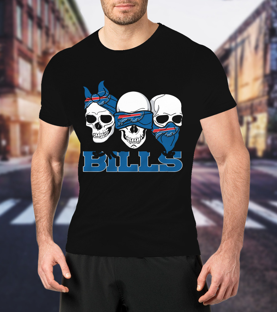 3 Skull Buffalo Bills Logo Bandana Trio T-Shirt