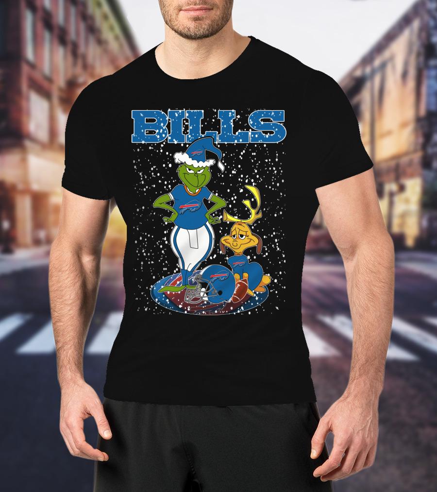 Grinchxmas Buffalo Bills Snowy Grinch And Max Football T-Shirt