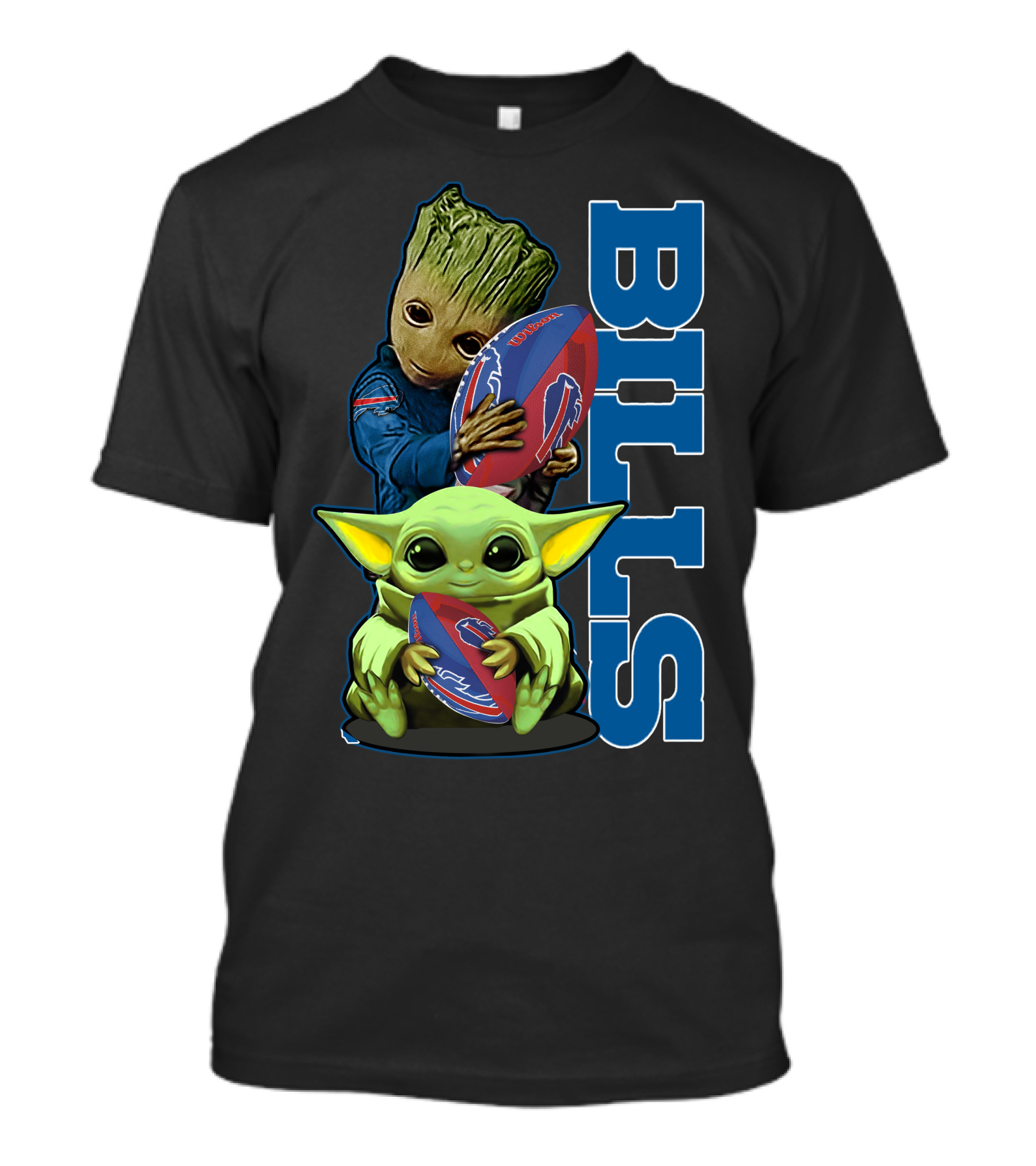 Grzd Buffalo Bills Baby Groot And Baby Yoda Football T-Shirt