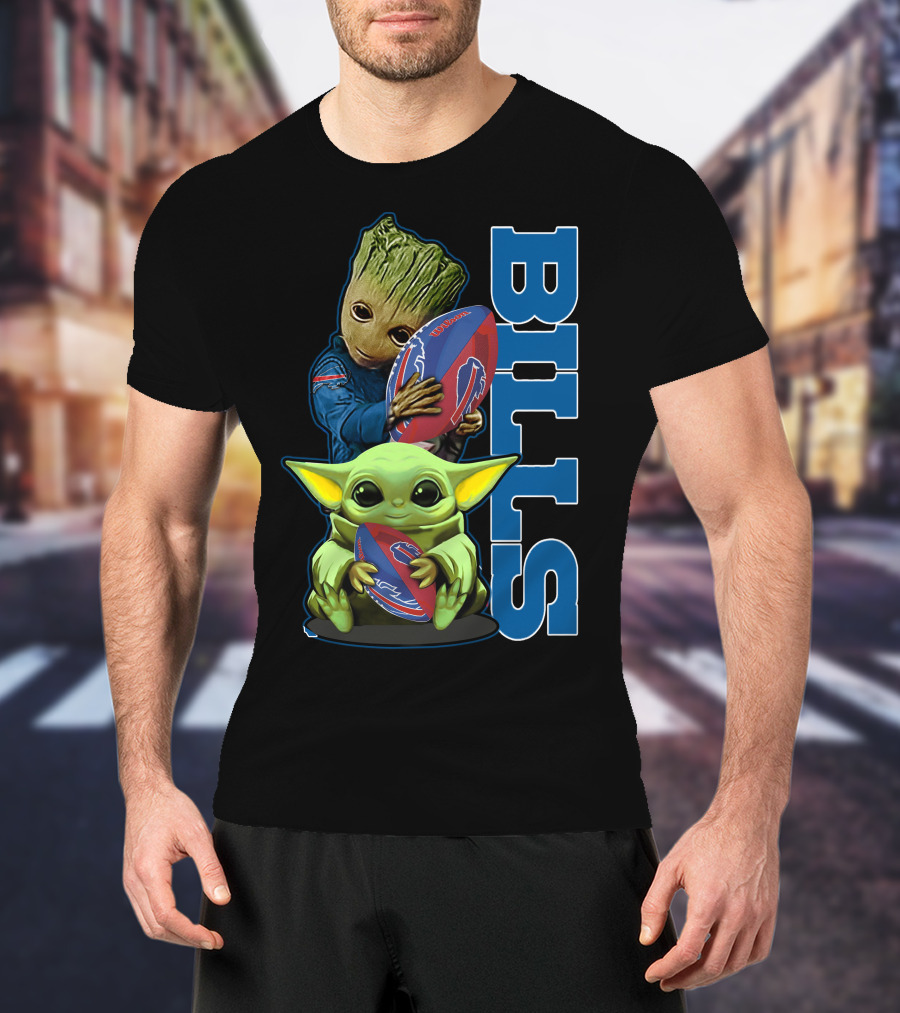 Grzd Buffalo Bills Baby Groot And Baby Yoda Football T-Shirt