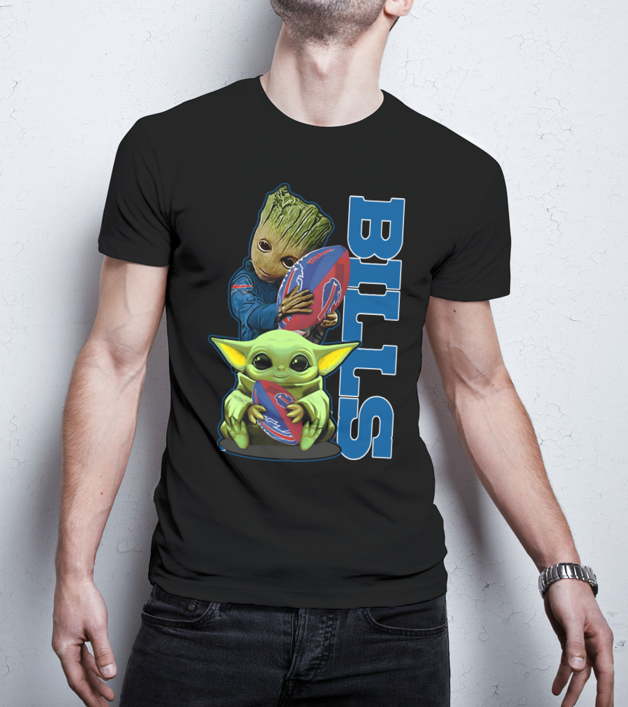 Grzd Buffalo Bills Baby Groot And Baby Yoda Football T-Shirt