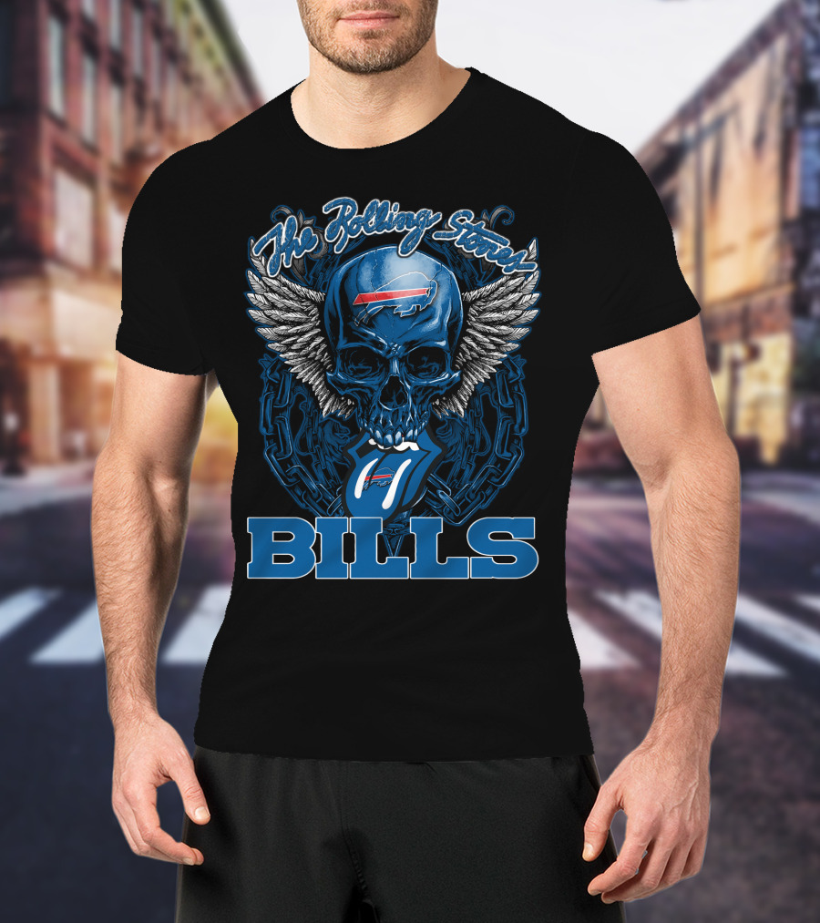 The Rolling Stones Buffalo Bills Winged Skull With Chain And Logo Tongue T-Shirt