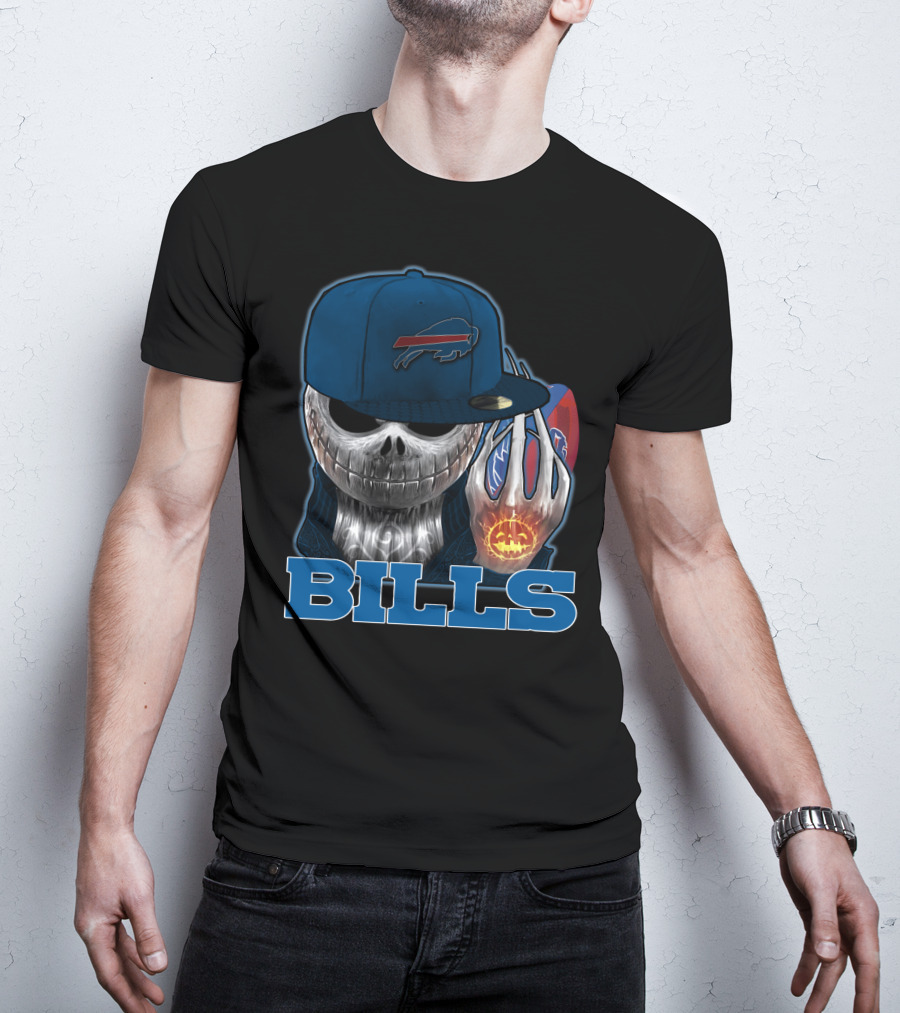 Buffalo Bills Halloween Skull With Pumpkin And Cap T-Shirt