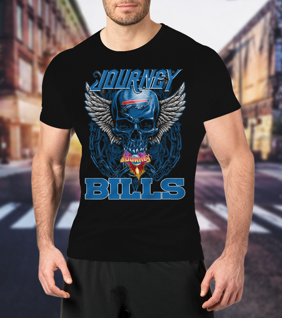 Journey Buffalo Bills Skull Wings Flame T-Shirt