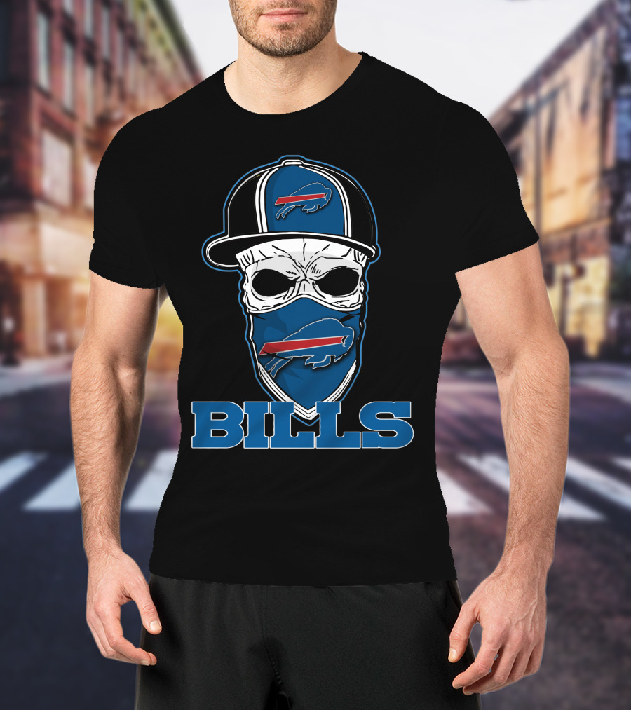 Buffalo Bills Skull Hat Logo Face Covering T-Shirt
