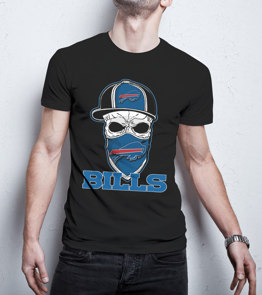 Buffalo Bills Skull Hat Logo Face Covering T-Shirt