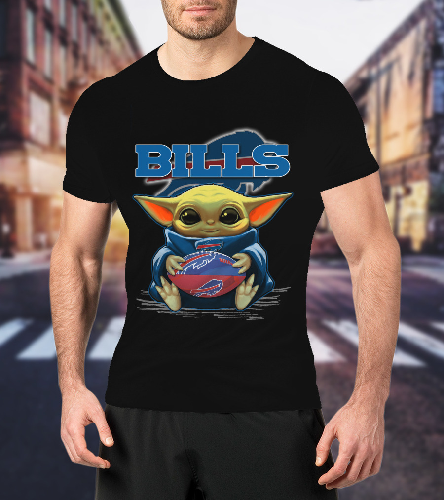 BILLS Yoda Baby Holding Buffalo Bills Football T-Shirt
