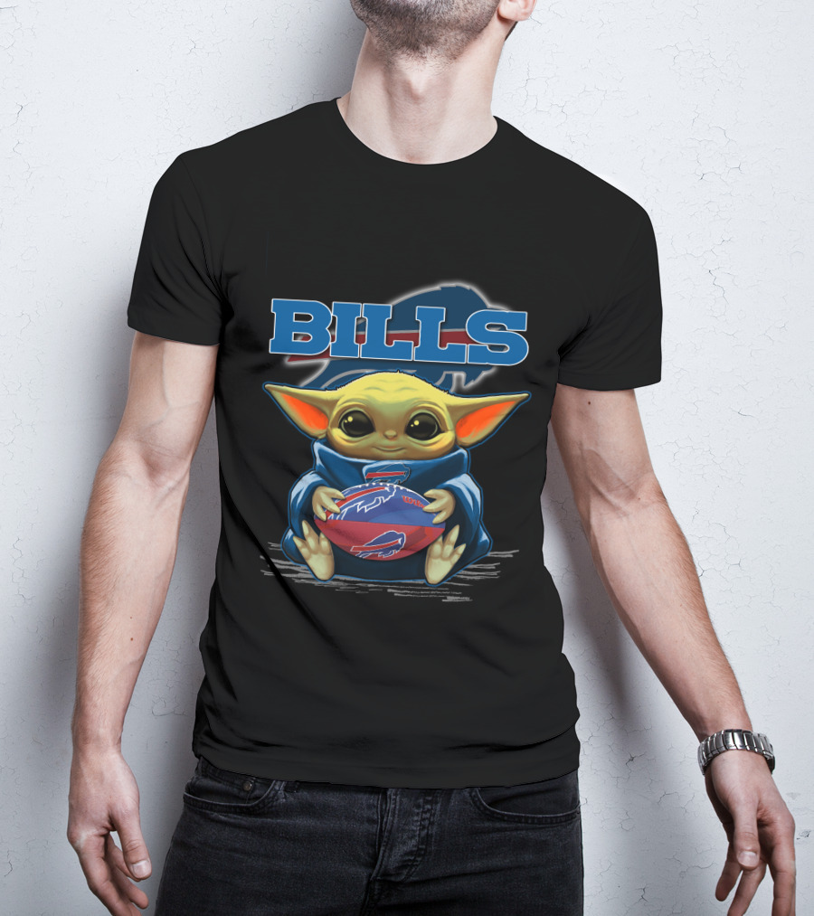 BILLS Yoda Baby Holding Buffalo Bills Football T-Shirt