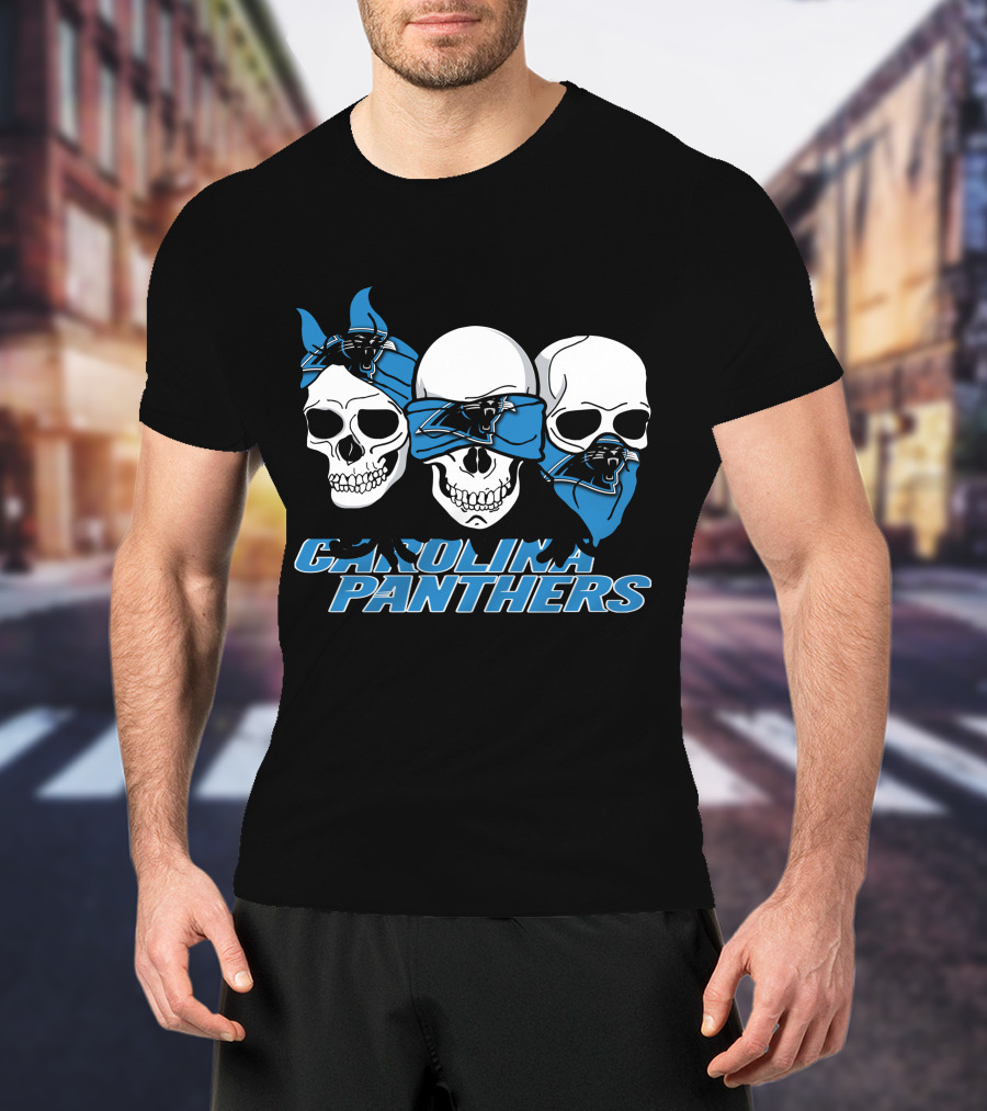 CAROLINA PANTHERS 3 Skull Bandana T-Shirt