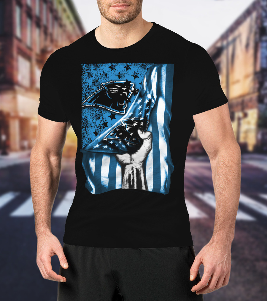 FLAG CAROLINA PANTHERS AMERICAN STYLE STARS BLUE BLACK T-Shirt
