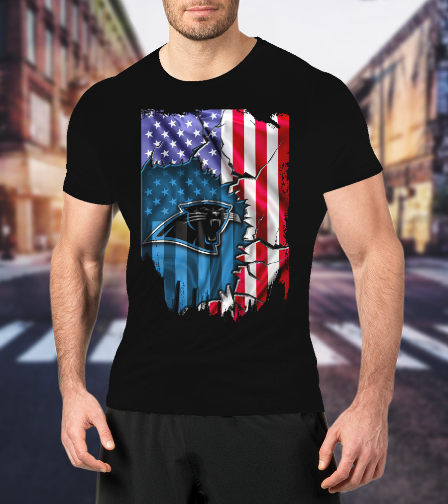 American Flag With Carolina Panthers T-Shirt