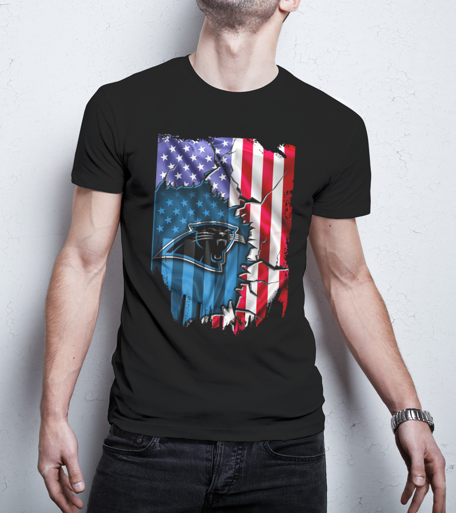 American Flag With Carolina Panthers T-Shirt