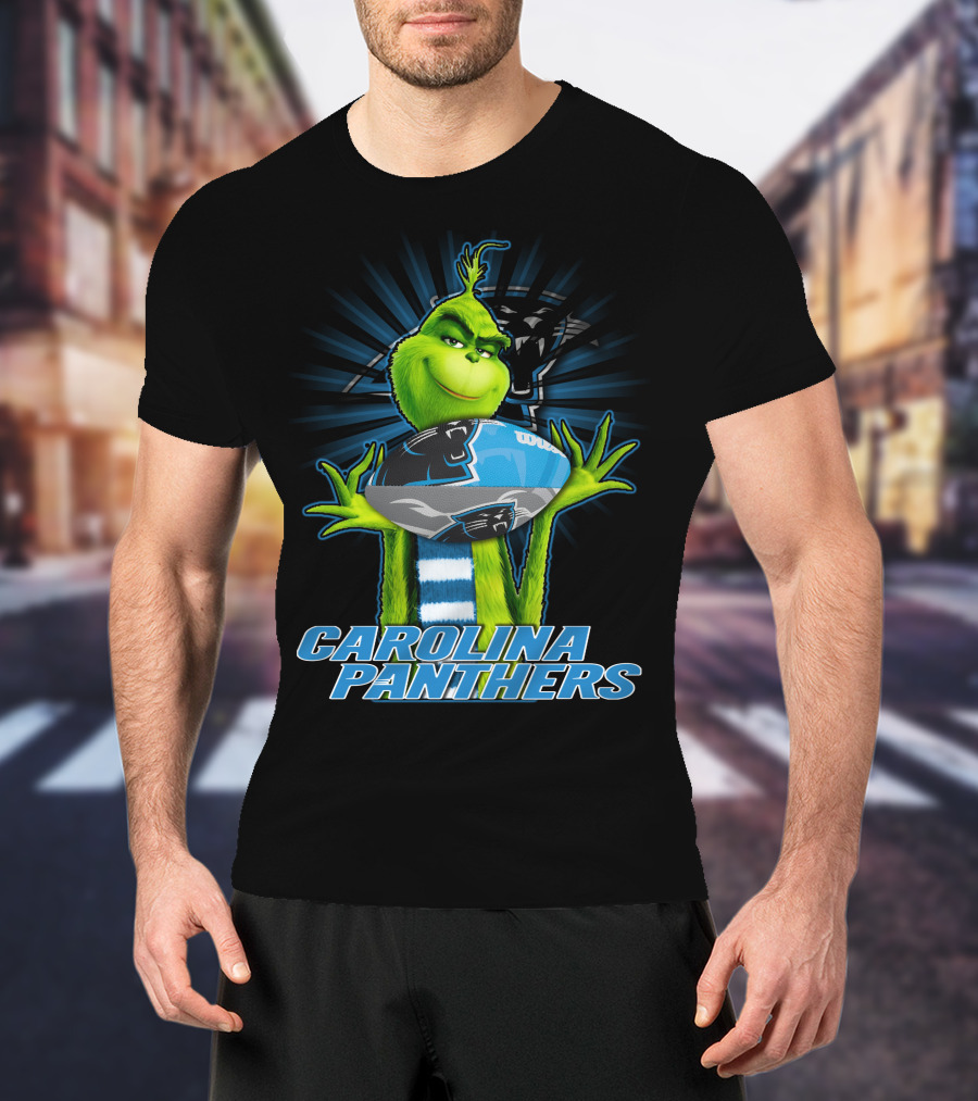 Grinch Holding Football CAROLINA PANTHERS T-Shirt