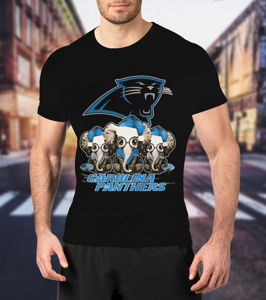 CAROLINA PANTHERS ELEPHAN XMAS HOLIDAY ELEPHANT TRIO T-Shirt