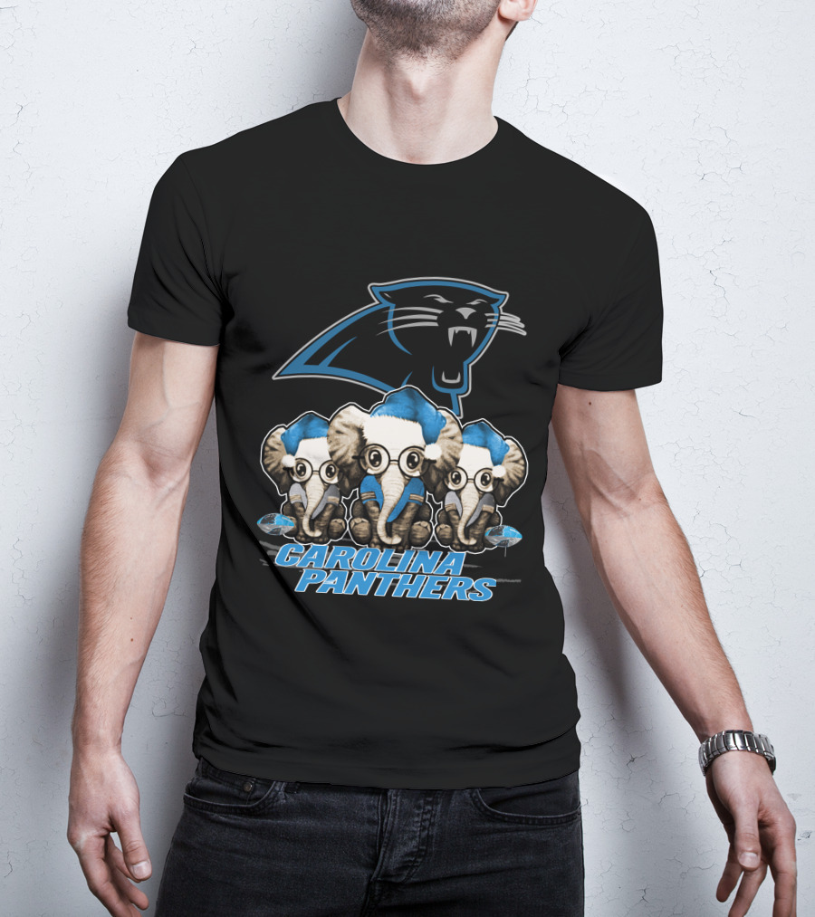 CAROLINA PANTHERS ELEPHAN XMAS HOLIDAY ELEPHANT TRIO T-Shirt