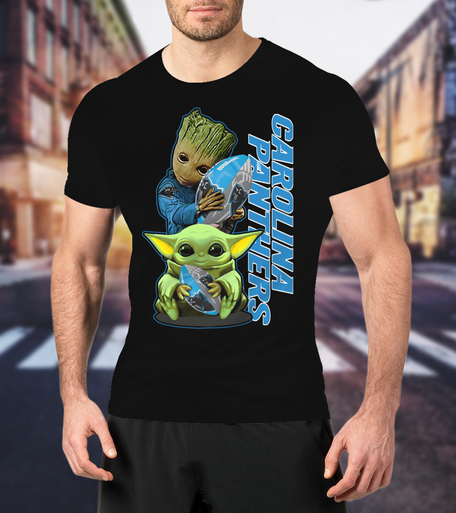Groot Baby Yoda Grzd Carolina Panthers Football T-Shirt