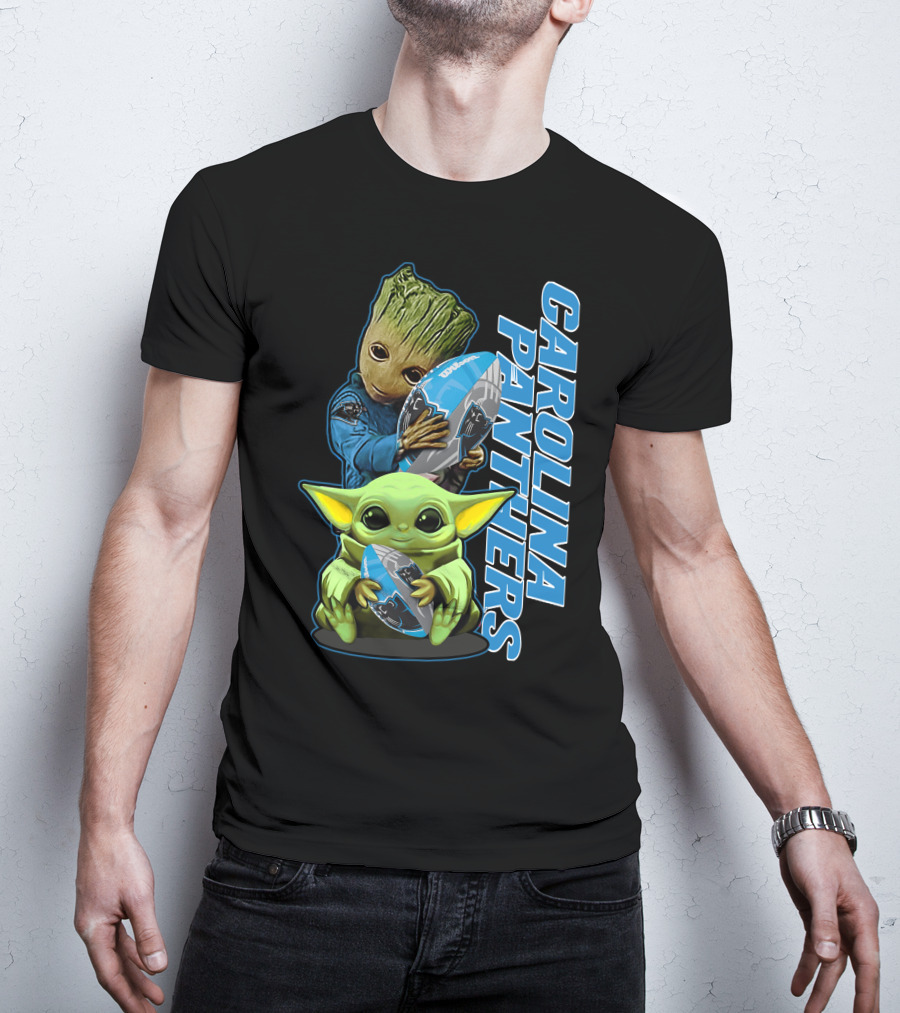 Groot Baby Yoda Grzd Carolina Panthers Football T-Shirt