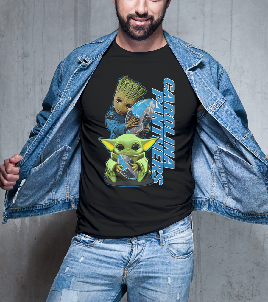 Groot Baby Yoda Grzd Carolina Panthers Football T-Shirt