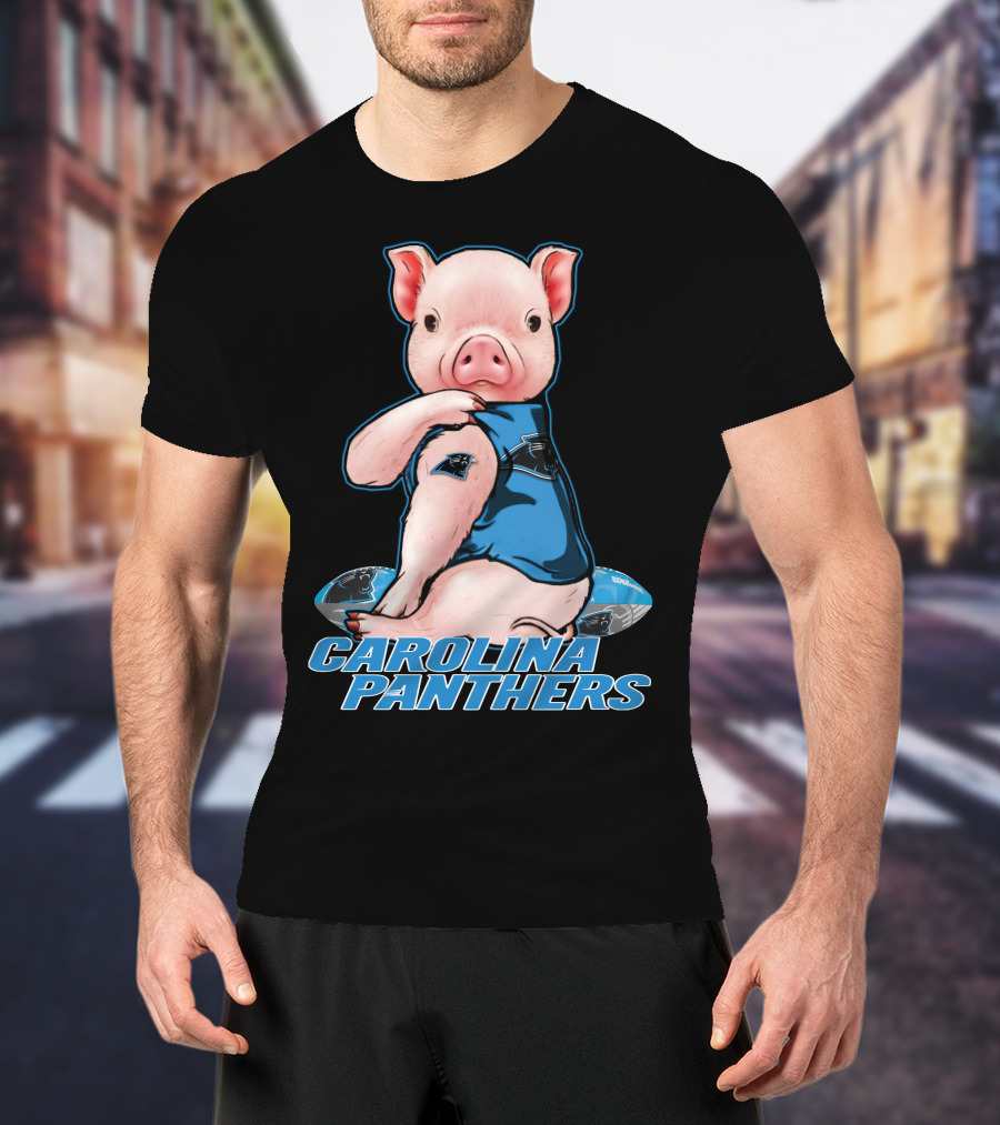 CAROLINA PANTHERS Pig In Panthers Jersey On Football T-Shirt