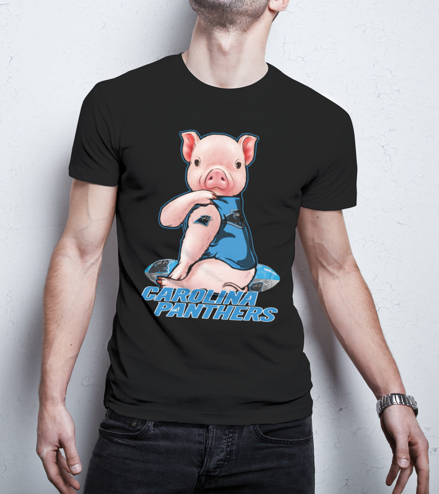 CAROLINA PANTHERS Pig In Panthers Jersey On Football T-Shirt