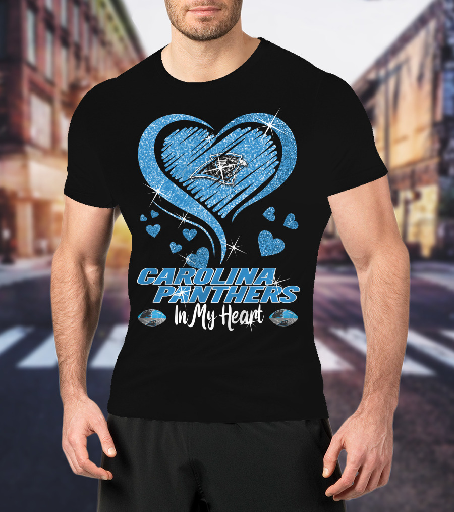 CAROLINA PANTHERS In My Heart Sparkling Blue Heart T-Shirt