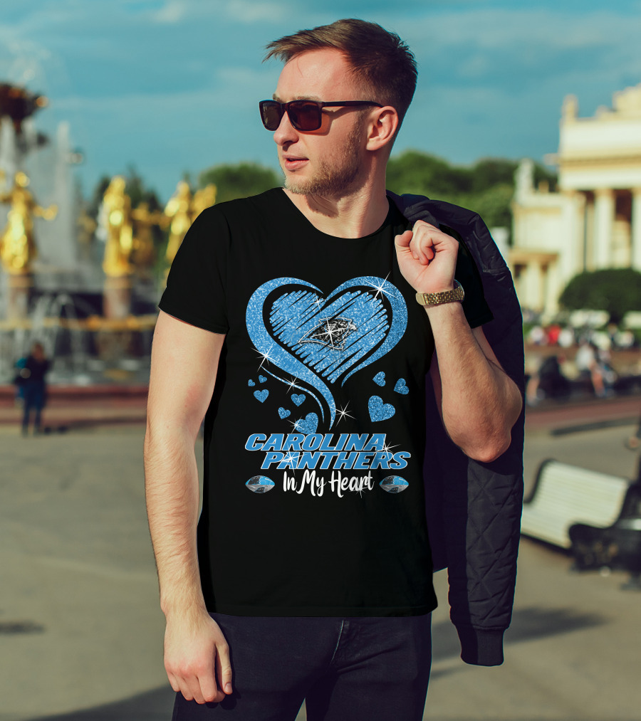 CAROLINA PANTHERS In My Heart Sparkling Blue Heart T-Shirt