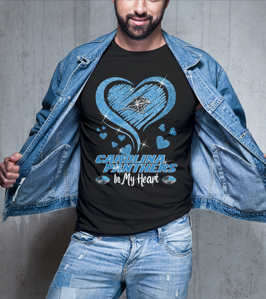 CAROLINA PANTHERS In My Heart Sparkling Blue Heart T-Shirt