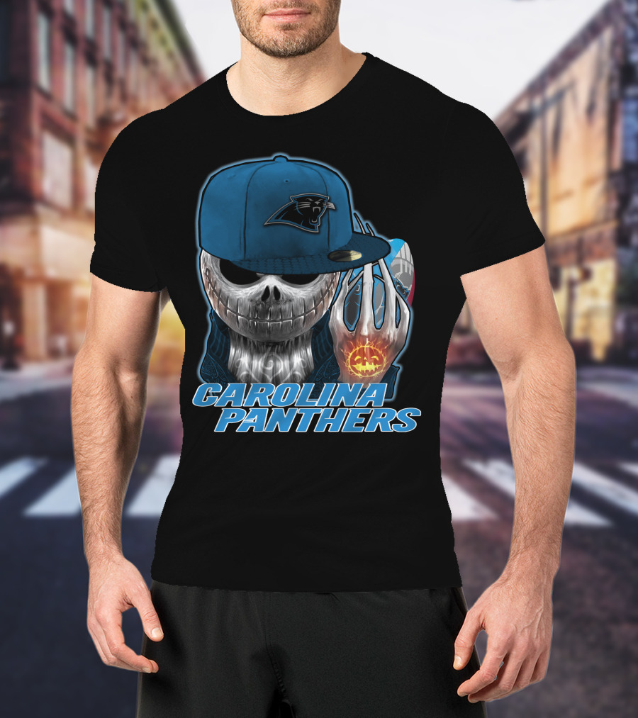 CAROLINA PANTHERS JACKSKULL WITH PUMPKIN AND CAP T-Shirt