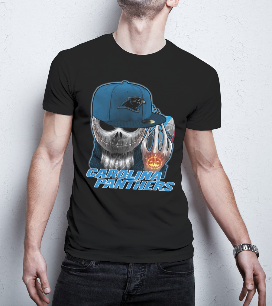 CAROLINA PANTHERS JACKSKULL WITH PUMPKIN AND CAP T-Shirt
