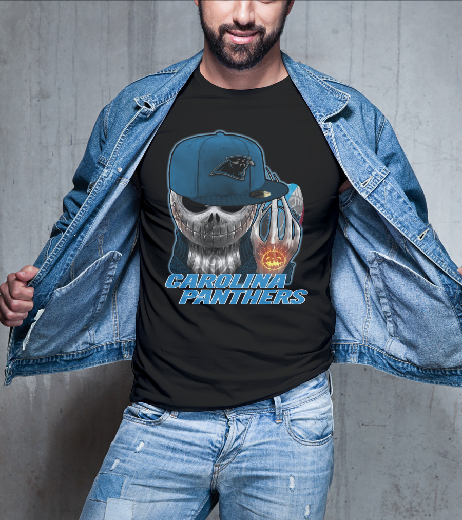 CAROLINA PANTHERS JACKSKULL WITH PUMPKIN AND CAP T-Shirt
