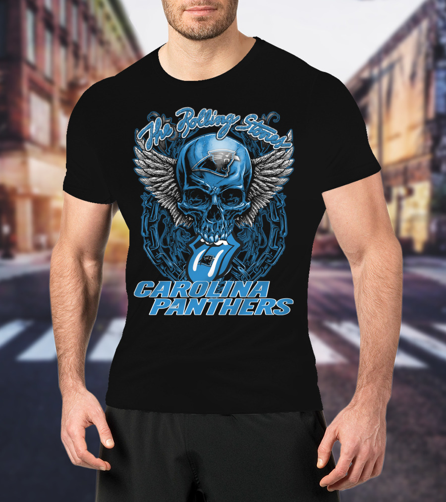 The Rolling Stones Carolina Panthers Skull With Wings And Tongue T-Shirt