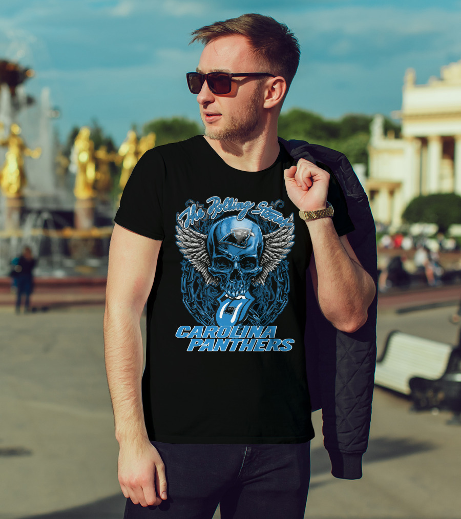 The Rolling Stones Carolina Panthers Skull With Wings And Tongue T-Shirt