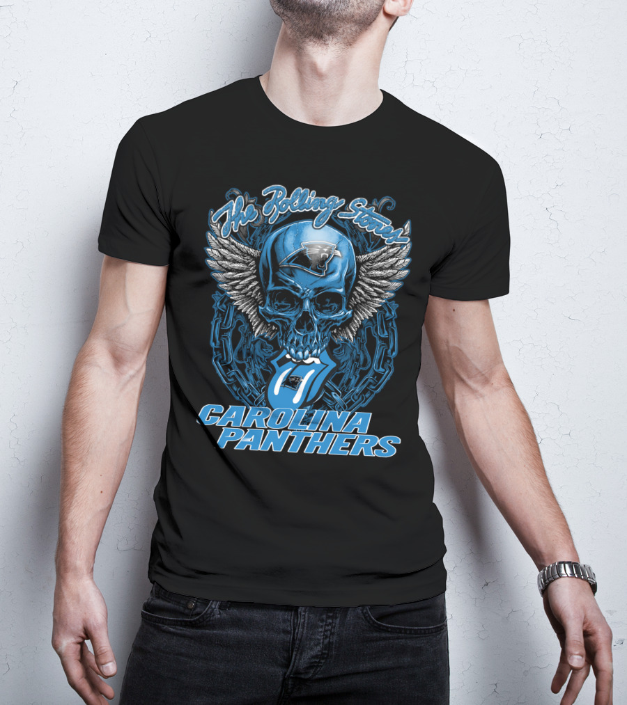The Rolling Stones Carolina Panthers Skull With Wings And Tongue T-Shirt