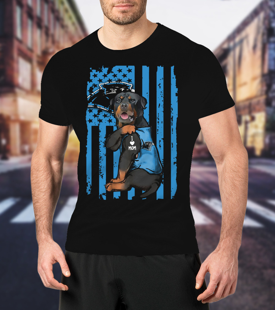 Rottweiler Carolina Panthers I Love Mom T-Shirt