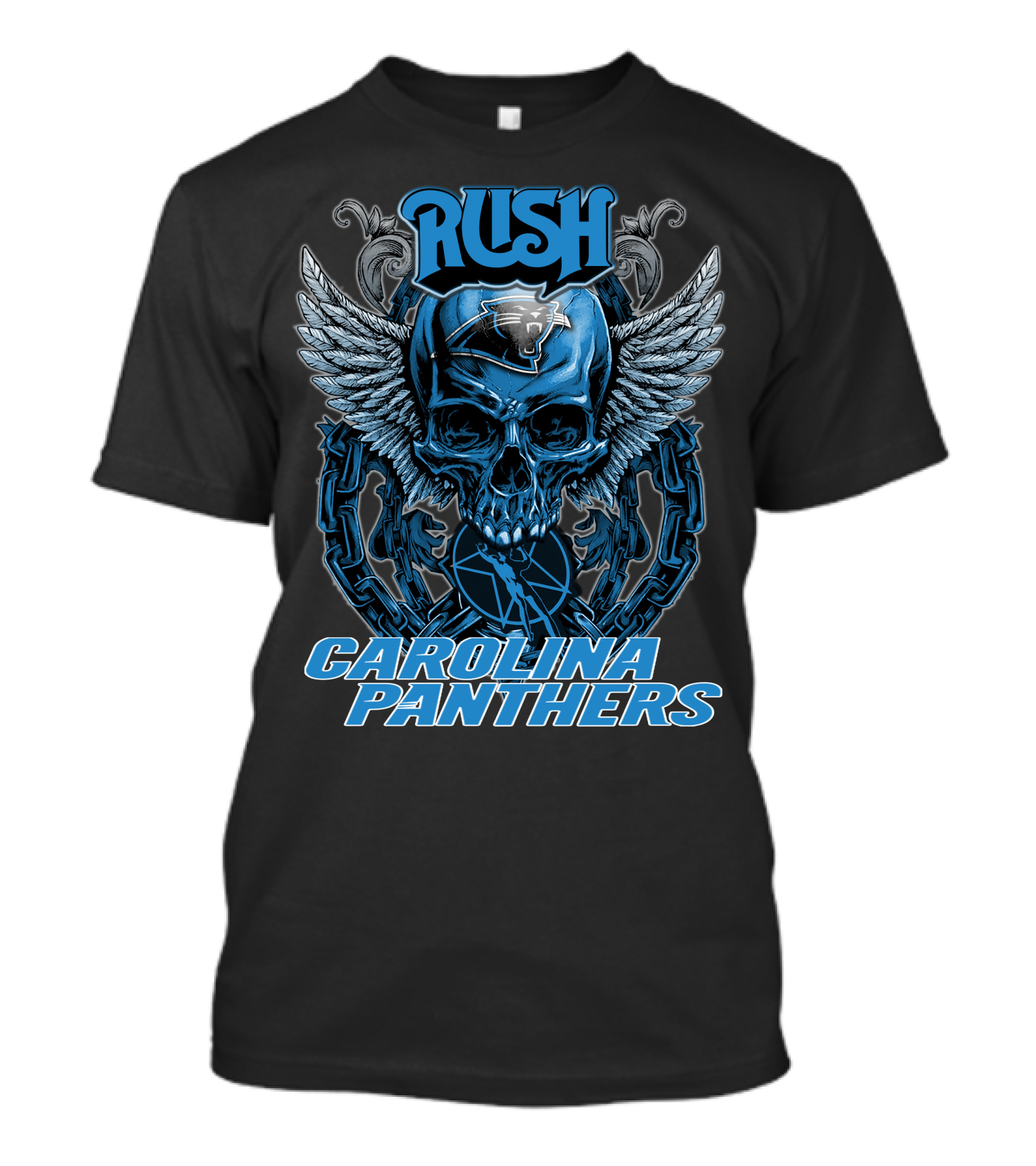 RUSH CAROLINA PANTHERS Skull With Wings And Chains T-Shirt